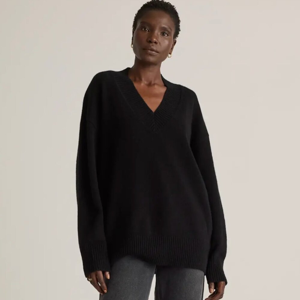 NWT Quince Mongolian Cashmere Oversized V-Neck Sweater Size XL